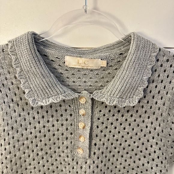 Y2K VINTAGE LIZETTE COLLECTION scallop collar crop grey woman acrylic sweater L - Picture 4 of 12